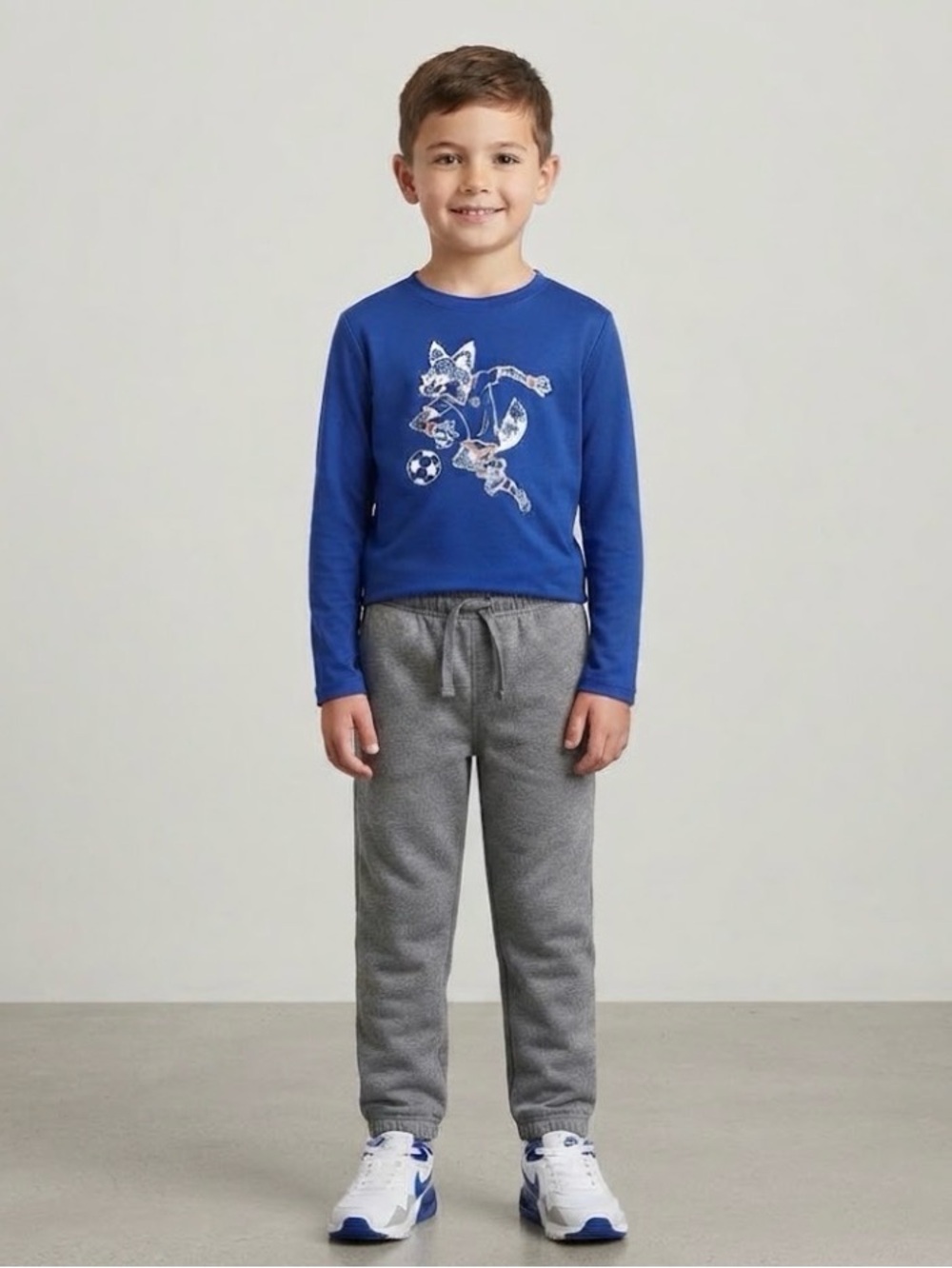 Athletic Works Royal Blue Long-Sleeve Fox Soccer Graphic Tee